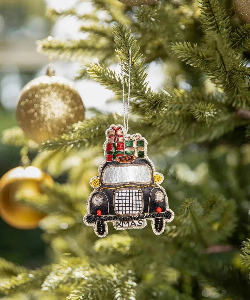 Joe Browns Beautifully Embroidered Taxi Christmas Ornament- Home Accessories|Christmas Homeware