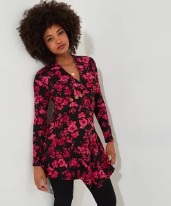 Joe Browns Button Detail Printed Jersey Tunic Top-Women Tops, Tunics & Blouses