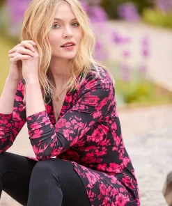 Joe Browns Button Detail Printed Jersey Tunic Top-Women Tops, Tunics & Blouses