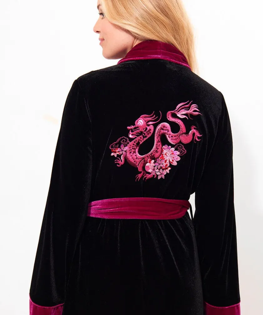 Joe Browns Daring Dragon Embroidered Velour Dressing Gown-Women Women's Clothing|Loungewear & Pyjamas