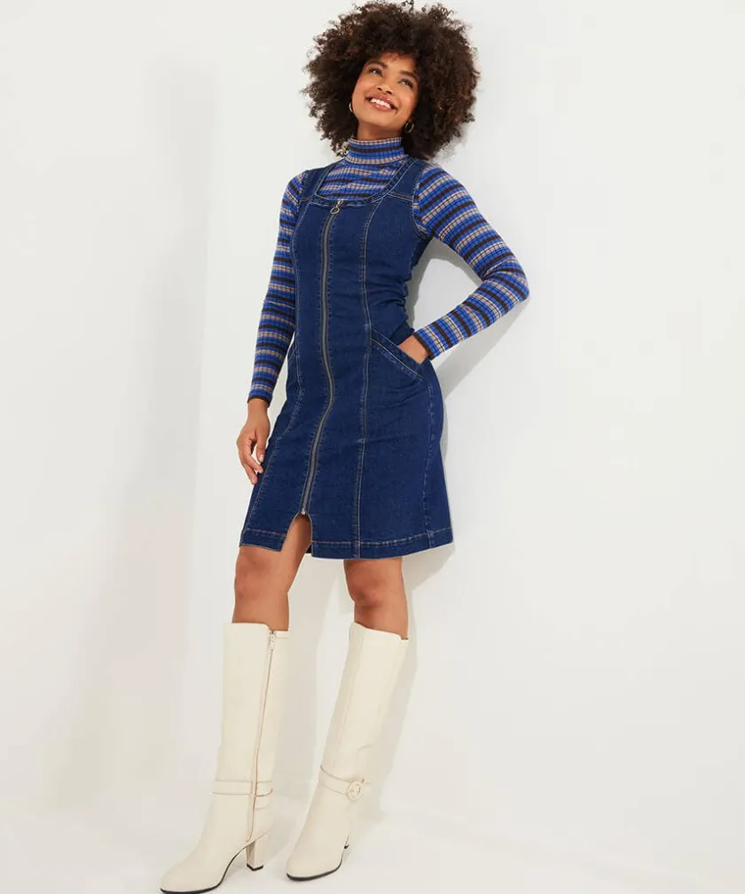 Joe Browns Dawn Denim Zip Through Pinafore-Women Denim Styles|Dresses