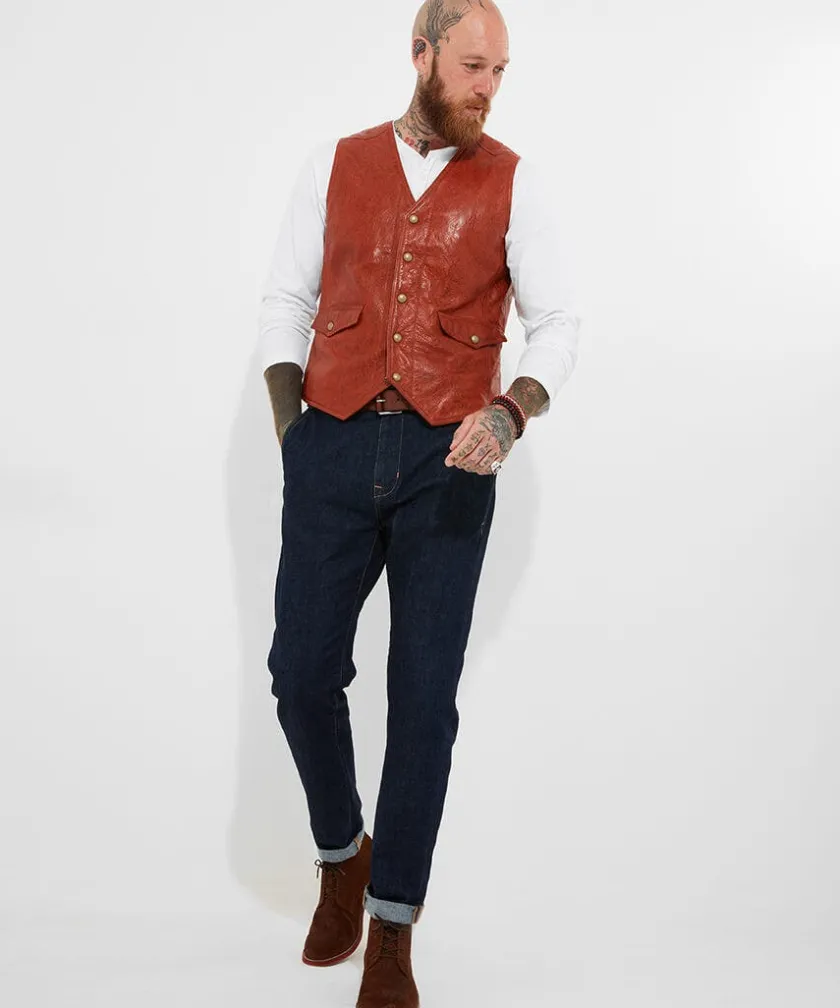 Joe Browns Embossed Leather Waistcoat- Waistcoats|Leather Jackets