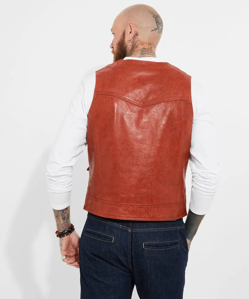 Joe Browns Embossed Leather Waistcoat- Waistcoats|Leather Jackets