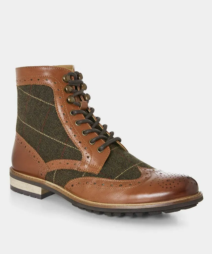 Joe Browns Harlington Tweed And Leather Boots- Boots|Shoes, Boots & Trainers