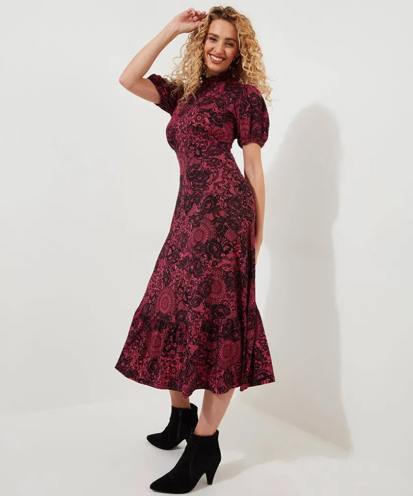 Joe Browns Lovely Lace Print Jersey Dress-Women Petite Collection|Dresses