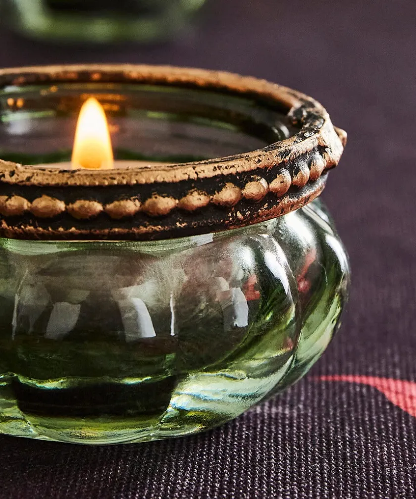 Joe Browns Set Of 4 Lambent Leaf Glass Tealight Holders- Home Accessories|Candles & Candle Holders
