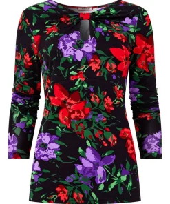 Joe Browns Shona Floral Keyhole Jersey Top-Women Tops, Tunics & Blouses