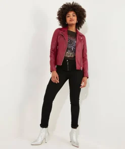 Joe Browns Stitch Detail Leather Biker Jacket-Women Leather Jackets|Coats & Jackets