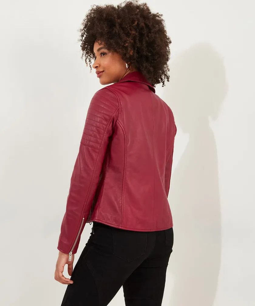 Joe Browns Stitch Detail Leather Biker Jacket-Women Leather Jackets|Coats & Jackets