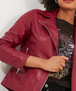 Joe Browns Stitch Detail Leather Biker Jacket-Women Leather Jackets|Coats & Jackets